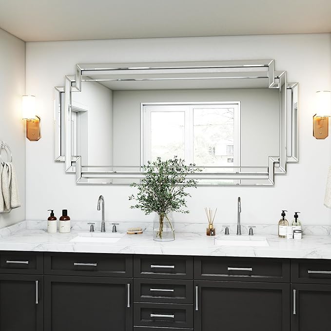 30" X 59" Large Wall Mirror for Decor, Glass Decorative Mirror with Beveled Edge and Glass Frame for Bathroom, Entrance, Living Room, Horizontally/Vertically Design