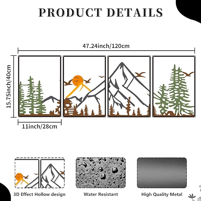 DICYWUDI Colorful Metal 47.24 x 15.7 inch Mountain Wall Decor – Minimalist Wall Art for or Indoor Kitchen Bathroom Bedroom Living Room Dining Room