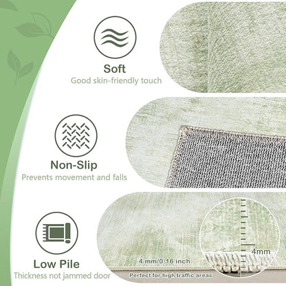 Area Rugs 6x9 Living Room: Washable Rug Modern Abstract Large Rugs Soft Non Slip Neutral Rug Stain Resistant Indoor Carpet for Bedroom Kitchen Dining Room Nursery Home Rugs(Green,6'x9')