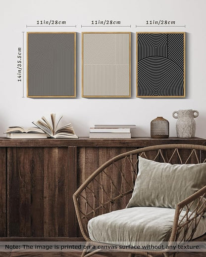 Drsoum Mid-Century Modern Framed Wall Art Minimalist Abstract Boho Neutral Line Wall Decor Geometric Artwork Kitchen Dining Room 11x14in Natural Framed