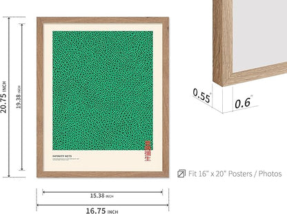 Poster Master Vintage Poster - Retro Pop Art Print - Gift for Artist, Friend - Infinity Nets, Japanese, Green, Modern, Abstract - Wall Decor for Home, Office, 16x20 Beige Framed