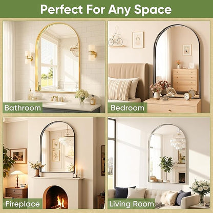 Arched Bathroom Mirror, 24x36 Inch Silver Arched Wall Mirror with Metal Deep Frame, Arch Mirrors for Wall Decor, Vanity, Entryway, Living Room