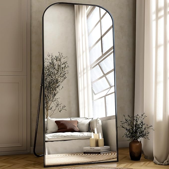 XRAMFY Full Length Mirror, 71"x28" Floor Mirror Freestanding, Arched Floor Standing Large Mirror Full Body Mirrors with Stand for Bedroom, Hanging Mounted Mirrors for Living Room,Black
