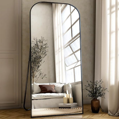 XRAMFY Full Length Mirror, 71"x28" Floor Mirror Freestanding, Arched Floor Standing Large Mirror Full Body Mirrors with Stand for Bedroom, Hanging Mounted Mirrors for Living Room,Black