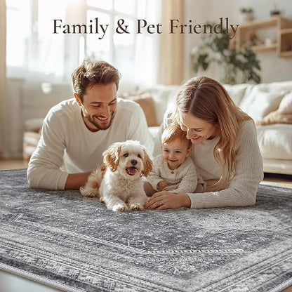 GENIMO Runner Rug 2x6 Non Slip Machine Washable Hallway Runner Rug, Low Pile Lightweight Rugs for Entryway, Hallway, Kitchen and Corridor, Vintage Grey