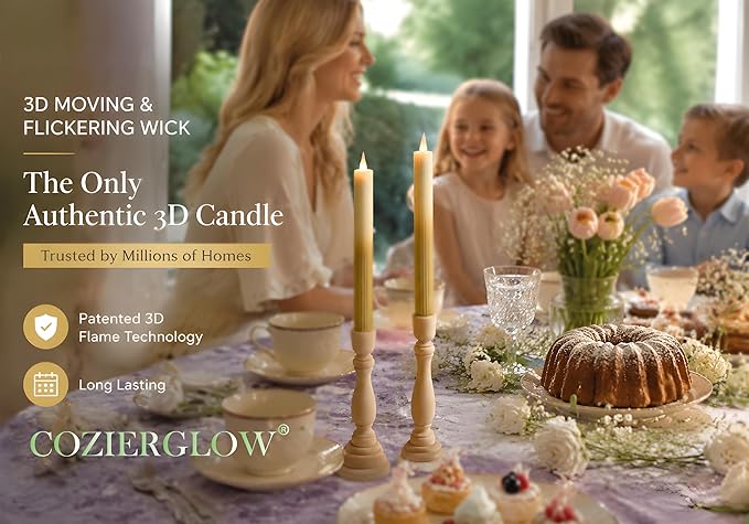 Flameless Taper Candles Flickering with Remote and Timer, 3D Moving Flame Taper Candle Battery Operated to 400 Hours, 9 Inch Window Candles, (Gradient Gold-Vertical Stripes)