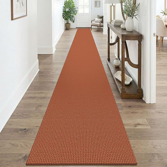 KOZYFLY Orange 2x20 Runners Rugs for Hallway, Extra Long Washable Runner Rug, Woven Non Slip Kitchen Runner, Cotton Entryway Rug, Floor Carpet for Entry, Aisle, Hall, Burnt Orange/Tan