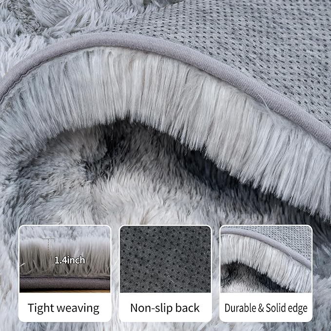 Rug for Living Room Bedroom, 5x7 Area Rugs for Living Room, Ultra Soft Modern Shaggy Carpets Fuzzy Rug for Boys Girls Dorm Nursery Home Decor Aesthetic, Upgrade Non-Slip Durable, Tie-Dye Silver Grey