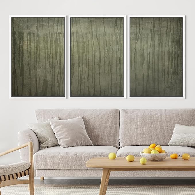 SIGNLEADER Framed Canvas Print Wall Art Set Olive Green Abstract Line Minimalist Earthy Illustrations Minimal Decorative Bohemian Nordic for Living Room, Bedroom, Office - 24"x36"x3 WHITE