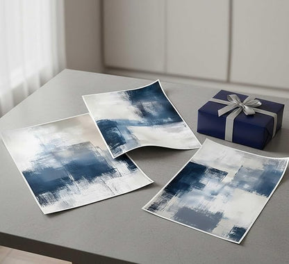 Devatz 3 Pcs Navy Blue Abstract Poster Wall Art Modern Minimalist Neutral Blue and Grey Paintings Pictures Wall Decor Print Artwork for Living Room Bedroom Office Home Decoration Unframed