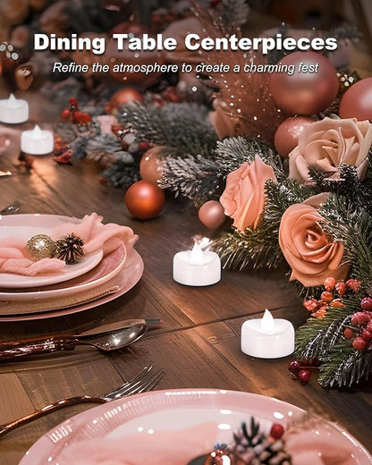 merrynights LED Candles, Tea Lights Candle Battery Operated, 24-Pack 200+Hours Flameless Tealight Candle, Realistic Tea Lights for Halloween Christmas Wedding, Pure White Light