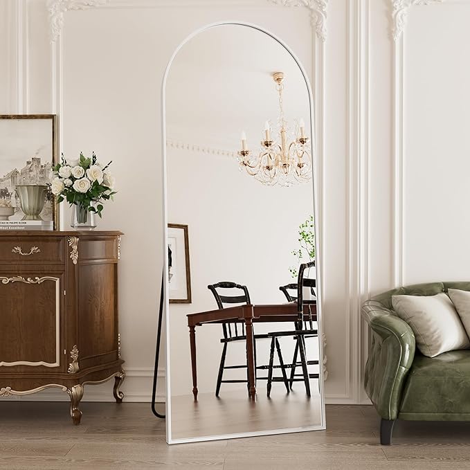 Rowjut Floor Mirror Arched Full Length Mirrors, 64"x21" Floor Length & Standing Hanging or Leaning & Large Full Body Mirror Wall Mirror for Bedroom, Living Room, Aluminum Frame,White