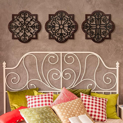Zhanmai 3 Pieces Thicken Rustic Wood Wall Decor Farmhouse Geometric Wall Art Farmhouse Hanging Decoration for Living Room Bedroom Home Indoor Outdoor Office, 12 x 12 Inch, Brown
