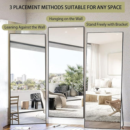 BEAUTYPEAK Full Length Mirror, 71"x26" Standing Hanging or Leaning Against Wall Floor Mirrors Body Dressing Wall-Mounted for Living Room, Bedroom with Aluminum Alloy Thin Frame, Black