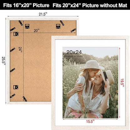Momentworth 20x24 Picture Frame with Mat for 16x20 Set of 3, Rustic White Wood Grain 20x24 Frame for Wall Mounting (3 Pack, White)
