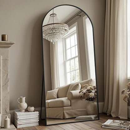 Antok Full Length Floor Mirror Arched Standing Mirror with Aluminum Frame - Freestanding Wall Mount Leaning Body Mirror for Bedroom Living Room Entryway, 71" L x 32" W, Black