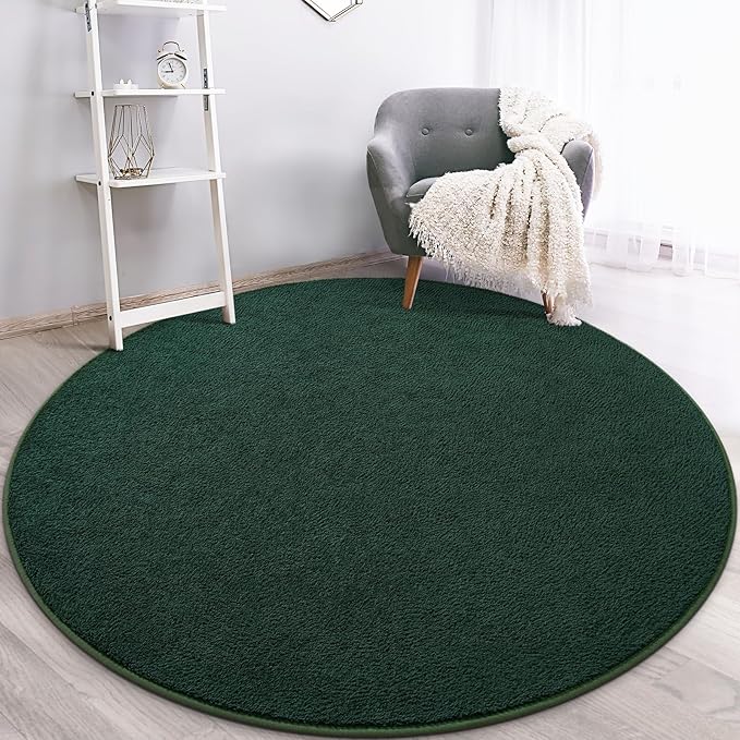 Gifeas Ultra Soft Round Area Rugs for Living Room Bedroom, 5x5 Feet Deep Green Thickened Memory Foam Modern Indoor Circle Carpets, Non-Slip Comfy Circular Rug for Boys Girls Nursery Room Home Decor