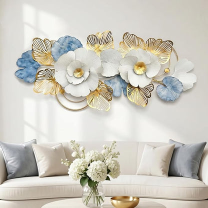 Axioglo Large Metal Wall Art Decor, 3D Modern Abstract Floral Pattern Design, Handcrafted Metal Wall Sculpture for Living Room, Bedroom & Entryway（51"）