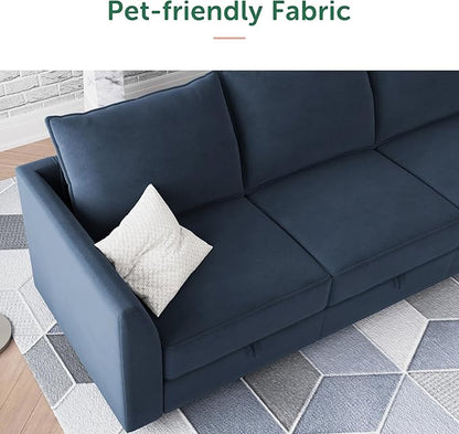 HONBAY Modular Sectional Sleeper Sofa Velvet Sectional Sleeper Couch with Storage Sleeper Sofa Couch for Living Room,Dark Blue