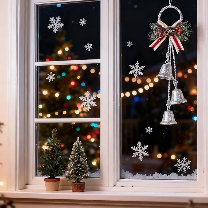 Christmas Bells Decorations Jingle Bell，Hanging Decorative for Door,Wall, Bedroom, Living Room,Tree Ornaments for Home Decor, Wreath, Door Hanging,Cluster Decorative Bells (Glittering Silver)