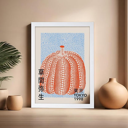 Poster Master Vintage Poster - Pumpkin Forever Print - Tokyo Art - Infinity Dots Art - Chic Gift for Men, Women - Perfect Decor for Living Room, Bedroom, Office, 16x20 White Framed