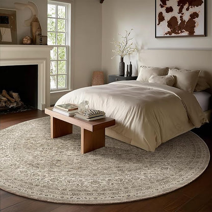 6ft Washable Round Rugs for Bedroom: Circle Living Room Rug Vintage Non Slip Low Pile Soft Faux Wool Non Shedding Boho Circular Rug for Entryway Kitchen Bathroom Office Dorm Entrance Nursery Indoor