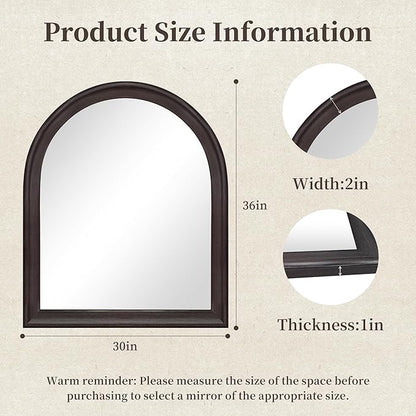 Tanmicoshomy Dark Brown Framed Arched Bathroom Mirror 30x36 Inch, Wall Mirrors with Tempered Glass for Living Room, Bedroom or Entryway