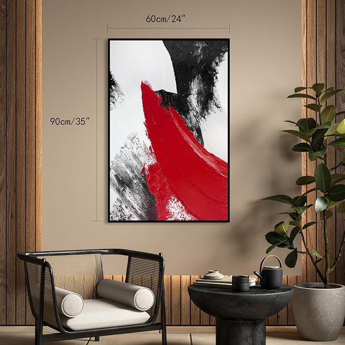 YPY Red Abstract Canvas Wall Art: Large Black and White Pictures Modern Minimalist Paintings Print Poster for Living Room Bedroom Bathroom Office Home Wall Decor 24"x36"