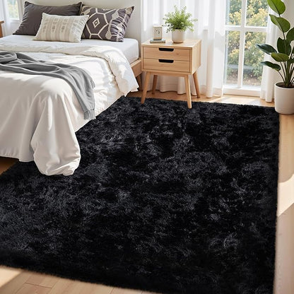 5x7 Area Rug for Living Room:Ultra Soft Fluffy Shag Black Rugs,Large Fuzzy Plush Indoor Non Slip Carpet Washable Rug for Bedroom Kids Nursery Office Dorm Modern Decor(Black 5'x7')
