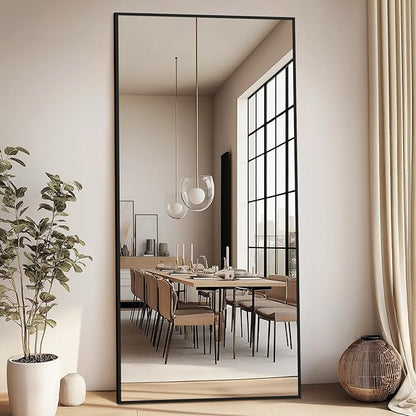 76"X34" Large Floor Mirror Full Length with Stand, Oversized Black Free Standing Full Length Mirror for Bedroom Living Room Home Gym, Rectangular Full Body Mirror, Tempered Glass