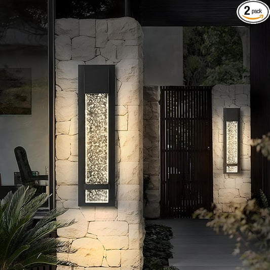 ASD LED 18" Bubble Glass Wall Light Fixture, Outdoor Dusk to Dawn Sconce | 3CCT, Waterproof, Photocell, ETL Listed | 12W 500LM 3000-5000K 120V | Exterior Lantern, Porch Lighting | Black, 2 Pack