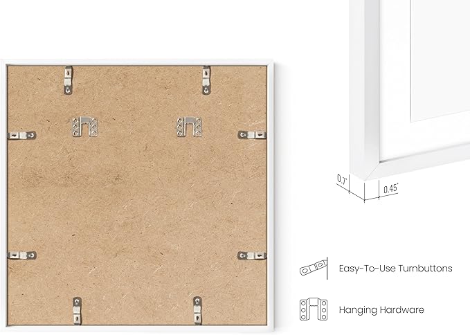 HAUS AND HUES 16x16 White Aluminum Frame Set of 4 - Matted to 12x12, Hanging Hardware, Shatterproof Plexiglass (16x16 in, White)