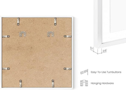 HAUS AND HUES 16x16 White Aluminum Frame Set of 4 - Matted to 12x12, Hanging Hardware, Shatterproof Plexiglass (16x16 in, White)
