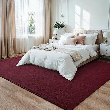 Red Rugs for Bedroom Living Room, 5x7 ft Burgundy Area Rug, Washable Memory Foam Indoor Carpet, Modern Aesthetic Minimalist Non-Slip Carpets for Boys Girls Adults Home Decor