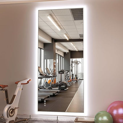 Hasipu 79''x 36'' Home Gym Mirror with Lights Dimmable Anti-Fog Large Full Length Wall Mounted Full Body Mirror for Yoga Dance Fitness Exercise Studio Bedroom Garage, Tempered Glass Workout Mirrors