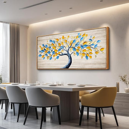 Wapluam Tree Of Life Wall Art,Canvas Wall Art For Living Room,Yellow And Blue Tree Abstract Canvas Painting Art Prints,Nature Modern Pictures Wall Decor For Bedroom Bathroom Dining Room Office 20"X40"