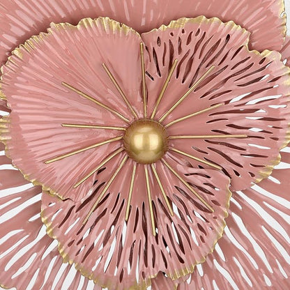 DILATATA 3 Pcs Metal Flower Wall Art Set 10 Inch Rustic Modern Floral Sculpture 3D Metal Flower Wall Hanging Accent for Indoor Living Room Bedroom Kitchen Bathroom Garden Patio Decor - Pink