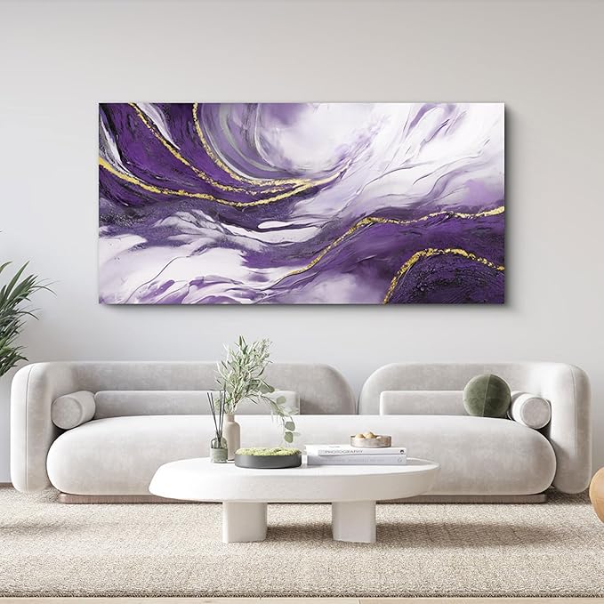 yiijeah Large Wall Art for Living Room - Canvs Artwork for Living Room - Purple and Gold Abstract Canvas Wall Decor - Modern Frame Wall Decor for Bedroom Office Picture Home Decor