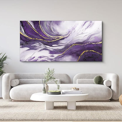 yiijeah Large Wall Art for Living Room - Canvs Artwork for Living Room - Purple and Gold Abstract Canvas Wall Decor - Modern Frame Wall Decor for Bedroom Office Picture Home Decor