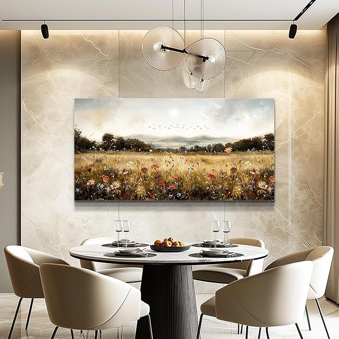 KELIYUAN Large Wall Canvas Picture Aesthetics Vintage Lawn Painting With Printed Wall Art For Restaurant Classical Landscape Wall Decor For Office Living Room Bedroom Home Decoration 30 X 60 Inches