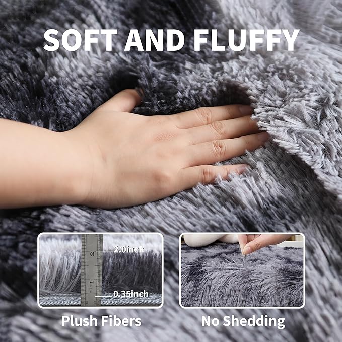Grey Fluffy 8x10 Large Area Rugs for Bedroom Living Room,Tie-Dye Dark Gray Soft Washable Shag Carpet for Kids Room, Nursery, Dorm Decor, Colorful Cute Plush Fuzzy Rugs for Baby Toddler