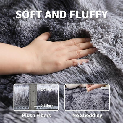KICHOWUA Area Rug 5x7 Dark Grey Fluffy Shag for Bedroom, Extra Soft Plush Fuzzy Washable Thickened Non-Slip Carpet, Modern Furry Shaggy Rug for Living Room Kids Nursery Dorm Room, Tie-Dye Gray