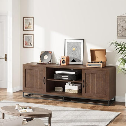 Garvee Farmhouse TV Stand for Living Room, Entertainment Center with 2-Tier Adjustable Shelves & Metal Leg, Wooden TV & Media Console Table for 75 Inch with Storage Compartments, Walnut