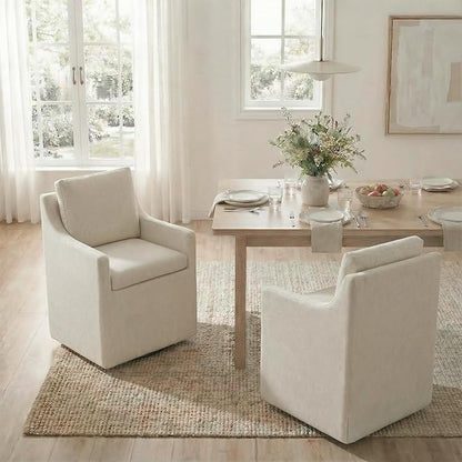 KISLOT Upholstered Dining Chairs Set of 2, Modern Dining Room Chairs with Casters & Washable Cover, Rolling Accent Chair with Hidden Storage for Kitchen, Farmhouse, Living Room, Beige, 2 Box