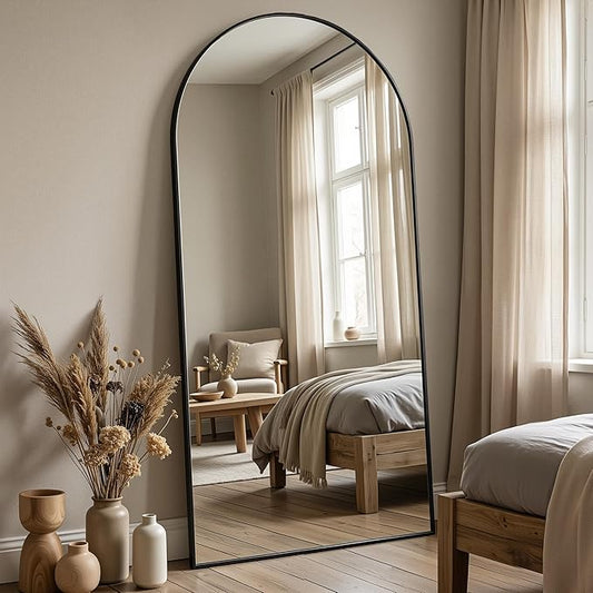 Antok Full Length Floor Mirror Arched Standing Mirror with Aluminum Frame - Freestanding Wall Mount Leaning Body Mirror for Bedroom Living Room Entryway, 71" L x 32" W, Black