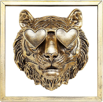 Newinhome Animal Heads Wall Decor (Includes Metal Frame) Resin Animals Sculptures Head Wall Hanging Decoration Gold vintage Wall Sculpture for Living Room Bedroom Office(Tiger)