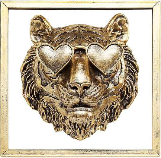 Newinhome Animal Heads Wall Decor (Includes Metal Frame) Resin Animals Sculptures Head Wall Hanging Decoration Gold vintage Wall Sculpture for Living Room Bedroom Office(Tiger)