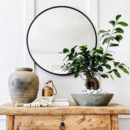 HARRITPURE Round Mirror 15.7 Black Wall Mounted Circle Mirrors Vanity Mirror with Brushed Aluminum Alloy Frame Modern Decoration for Bathroom, Living Room, Vanity, Bedroom, Entryway