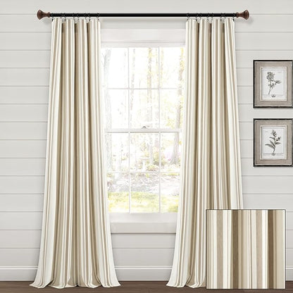 Lush Decor Farmhouse Stripe Yarn Dyed Eco-Friendly Recycled Cotton Window Curtain Panel Pair, 42" W x 95" L, Neutral - Classic Modern Rustic Charm - Eco Friendly Cotton Fabric