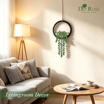 Der Rose 2 Pack Fake Plants Hanging Artificial Succulents Plants in Black Pots for Living Room Bathroom Accessories Boho Farmhouse Wall Decor